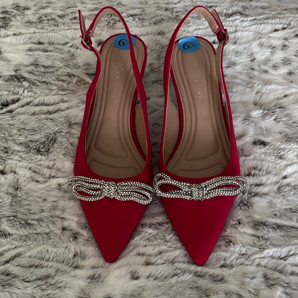 BCBGeneration Red Slingback Heels with Bow Detail